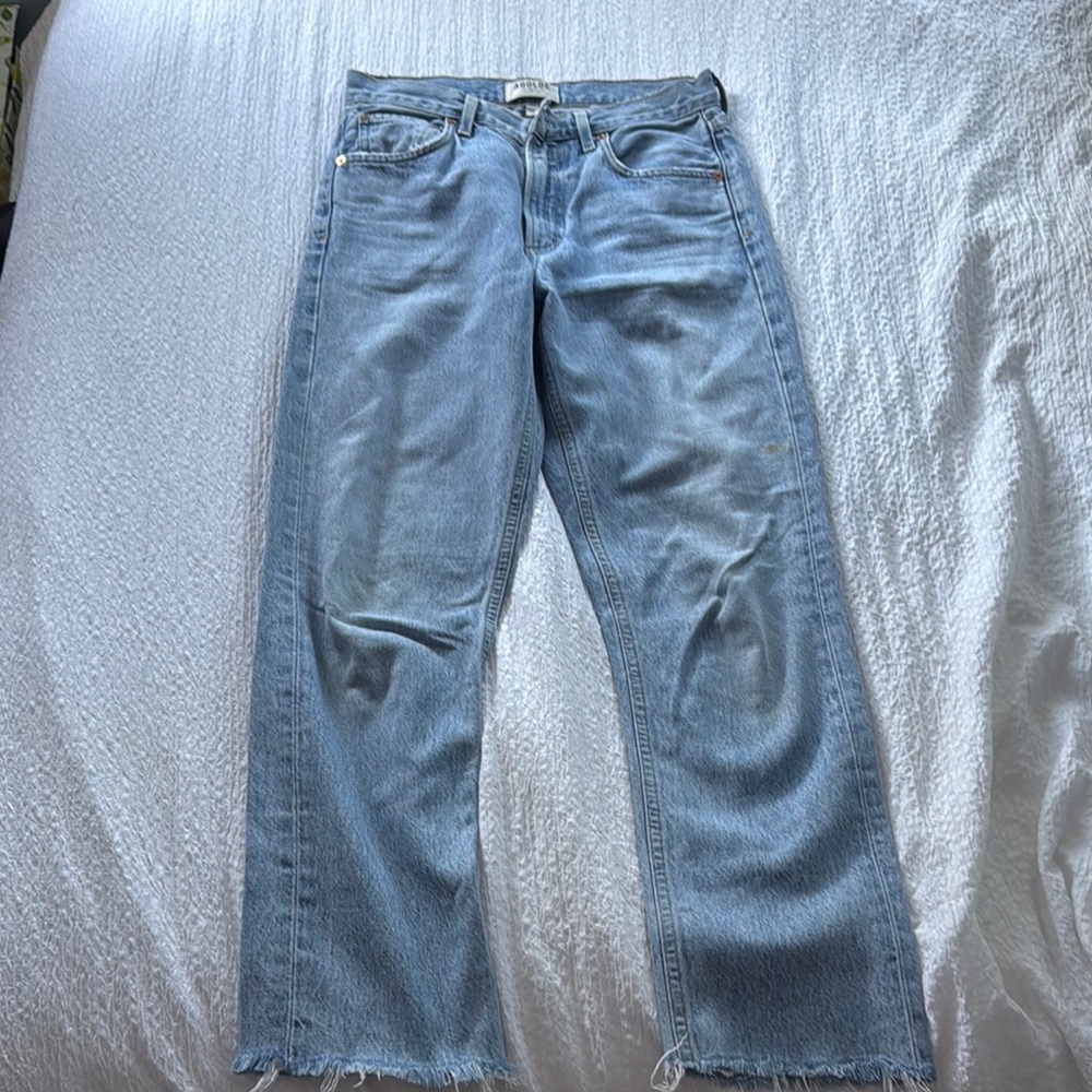 Agolde Blue Straight Jeans Distressed Vintage Style